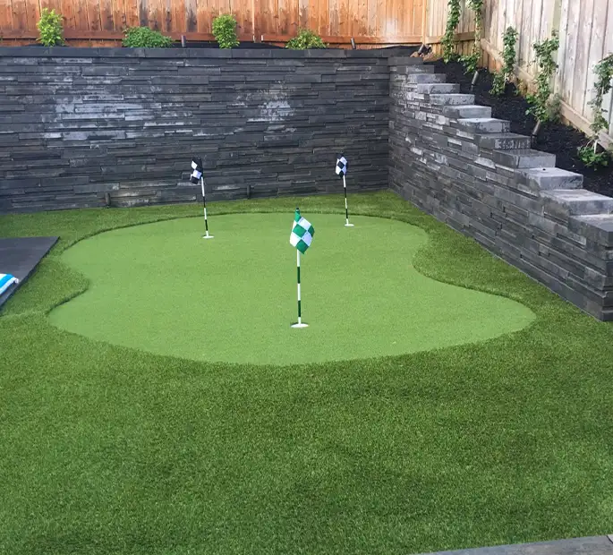 Putting green in backyard